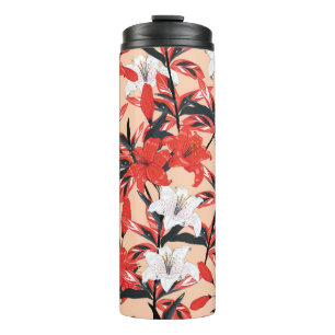 Blume aus roter und weißer Lilie, botanisch nahtlo Thermosbecher