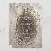 Blume aus rustikalem Landholz Einladung (Vorne/Hinten)