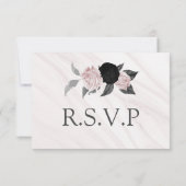 Blume aus schwarz und rosa Marmor RSVP Karte (Rückseite)