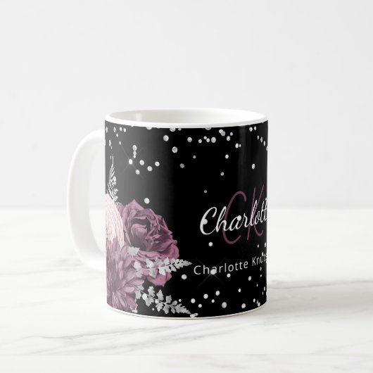 Blume aus schwarzem Bordeaux Kaffeetasse (Vorderseite Links)