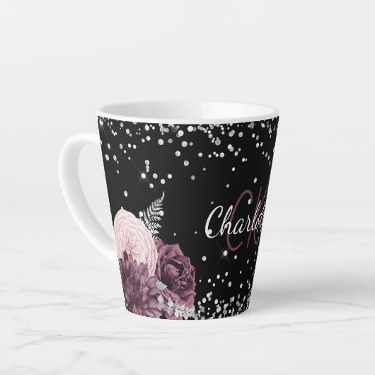 Blume aus schwarzem Bordeaux Milchtasse (Linke Ecke)