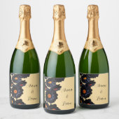 Blume aus schwarzem Samt Schaumweinetikett (Flaschen)