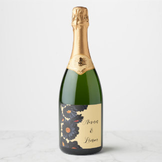 Blume aus schwarzem Samt Schaumweinetikett