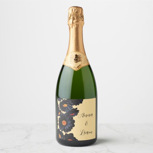 Blume aus schwarzem Samt Schaumweinetikett (Vorderseite)