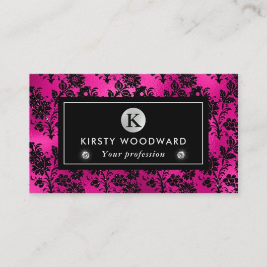Blume aus schwarzem und rosa Glitzer Muster Visitenkarte (Vorderseite)
