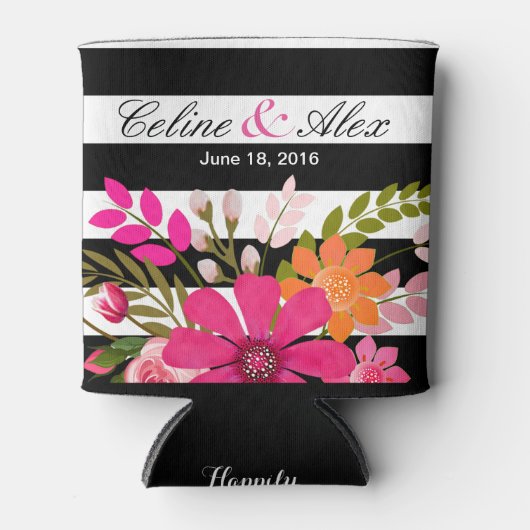 Blume aus schwarzem und weißem Streifen | Fuchsia Dosenkühler (Vorderseite)