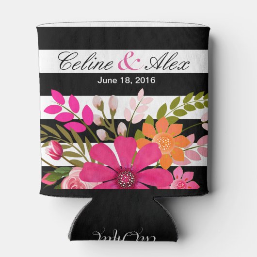 Blume aus schwarzem und weißem Streifen | Fuchsia Dosenkühler (Rückseite)