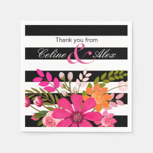 Blume aus schwarzem und weißem Streifen   Fuchsia Serviette