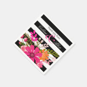 Blume aus schwarzem und weißem Streifen | Fuchsia Serviette (Ecke)