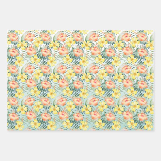 Blume aus tropischem Pfirsichgelb-Hibiskus Minze O Geschenkpapier Set (Vorderseite 2)