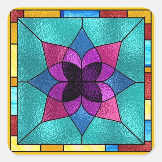 Blume aus verkettetem Glas Quadratischer Aufkleber (Vorderseite)
