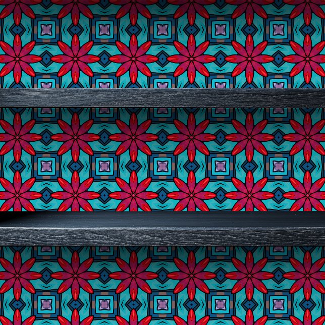 Blume aus verkettetem Glas Tapete (Stained Glass Flowers Small Print Wallpaper on Shelf)