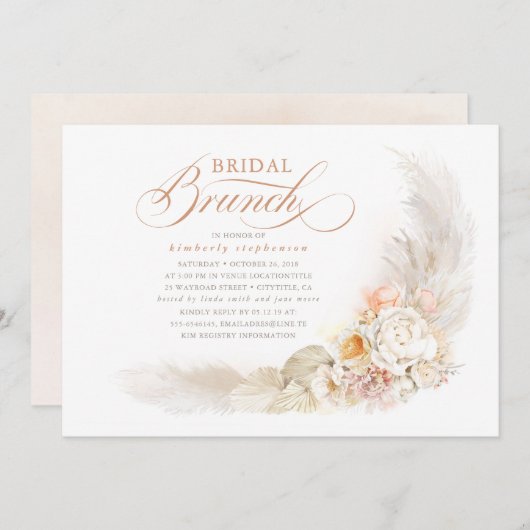 Blume aus weichem Pastell und Pampas Grass Bridal  Einladung (Vorne/Hinten)