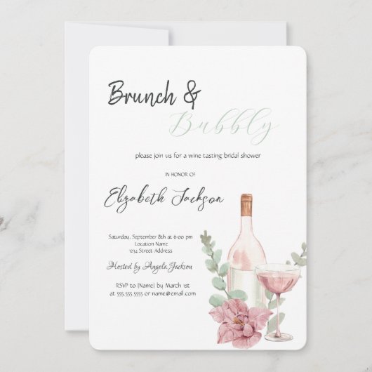 Blume aus Weinflaschen Brunch & Bubbly Einladung (Vorderseite)