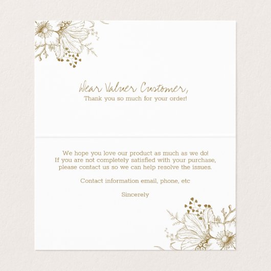 Blume aus Weiß und Gold Visitenkarten (Innenseite Aufgefaltet)