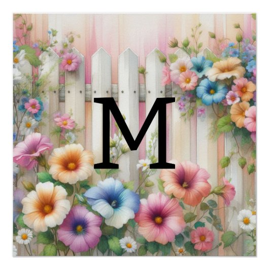 Blume aus weißem Holz mit Monogramm Poster (Vorderseite)