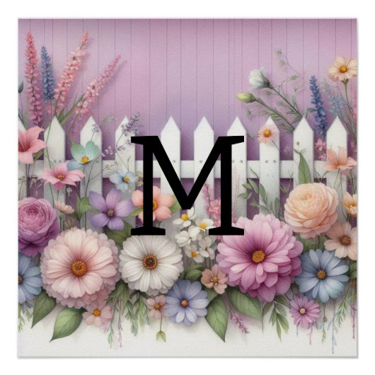 Blume aus weißem Holz mit Monogramm Poster (Vorderseite)