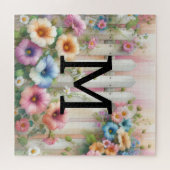 Blume aus weißem Holz mit Monogramm Puzzle (Horizontal)