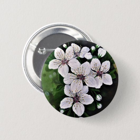 Blume aus weißem Kirschholz Button (Vorne & Hinten)