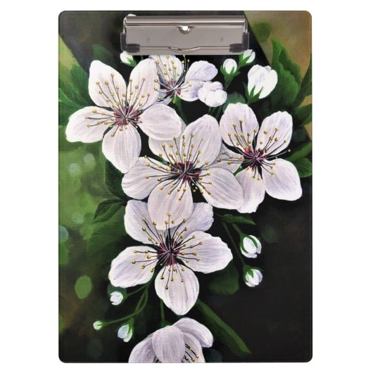 Blume aus weißem Kirschholz Klemmbrett (Vorderseite)