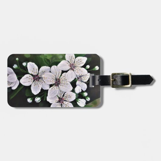 Blume aus weißem Kirschwein, in Acryl Gepäckanhänger (Vorderseite horizontal)