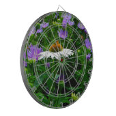 Blume aus weißem Kon, violette Blumen und Motte Dartscheibe (Vorderseite Links)