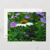 Blume aus weißem Kon, violette Blumen und Motte Postkarte (Vorne/Hinten)