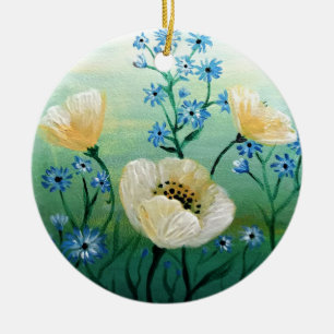 Blume aus weißem Mohn Keramik Ornament