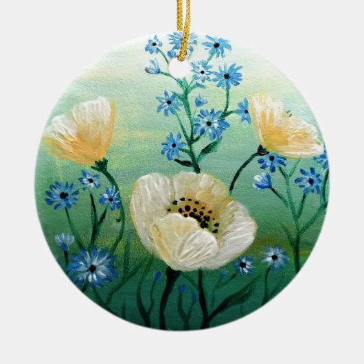 Blume aus weißem Mohn Keramik Ornament (Vorne)