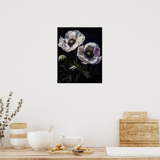 Blume aus weißem Orientalisch Mohn Art Pfoster dru Poster (Küche)