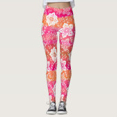 Blume aus weißem Paisley auf heißen rosa, orangefa Leggings (Vorderseite)