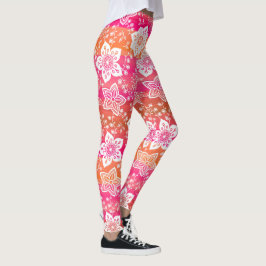 Blume aus weißem Paisley auf heißen rosa, orangefa Leggings