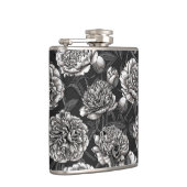 Blume aus weißem Pfirsich auf dunkelgrau Flachmann (Rechts)