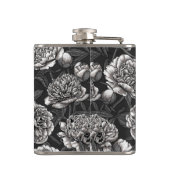 Blume aus weißem Pfirsich auf dunkelgrau Flachmann (Rückseite)