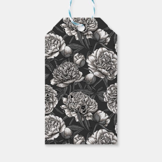 Blume aus weißem Pfirsich auf dunkelgrau Geschenkanhänger (Vorderseite)