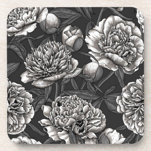 Blume aus weißem Pfirsich auf dunkelgrau Getränkeuntersetzer (Vorderseite)