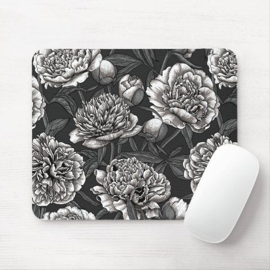 Blume aus weißem Pfirsich auf dunkelgrau Mousepad (Mit Mouse)