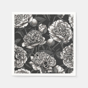 Blume aus weißem Pfirsich auf dunkelgrau Serviette