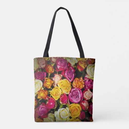 Blume aus weißem, rosafarbenen Rosen Tasche (Rückseite)