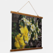 Blume aus weißem und gelbem Garten Wandteppich Mit Holzrahmen (Gewinkelt)