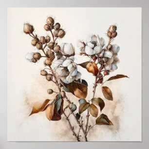 Blume aus weißer Baumwolle Art Print Poster