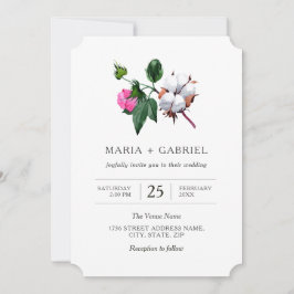 Blume aus weißer Baumwolle. Botanische Hochzeit Einladung