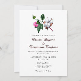 Blume aus weißer Baumwolle. Rustikale Naturhochzei Einladung