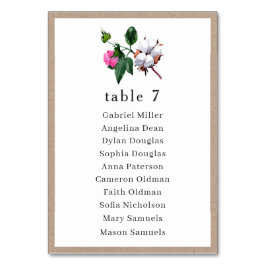 Blume aus weißer Baumwolle. Sitzplan für Hochzeite Tischnummer