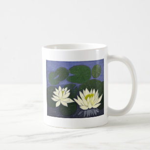 Blume aus weißer Wasserlilie, Acrylmalerei Kaffeetasse