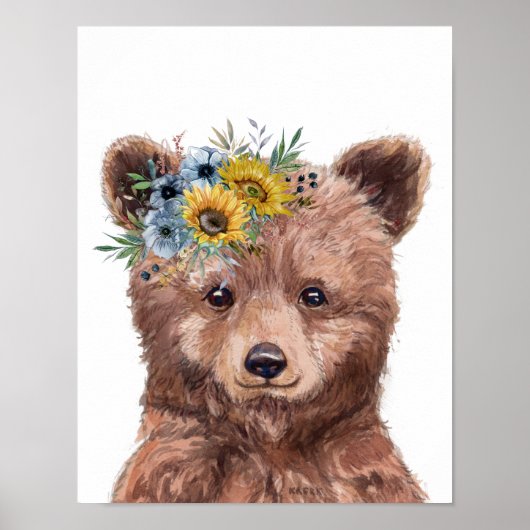 Blume Baby Bear Cub Kinderzimmer Kinderwald Poster (Vorne)