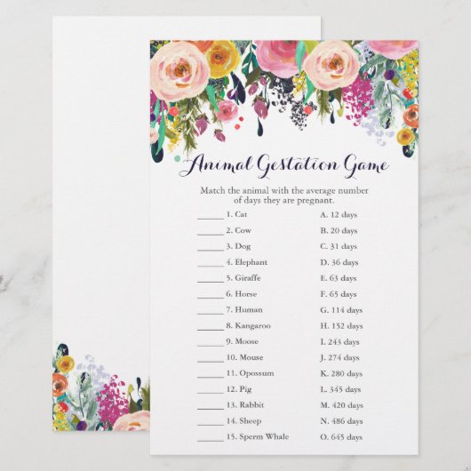 Blume Baby Duwer Animal Gestage Game (Vorne/Hinten)