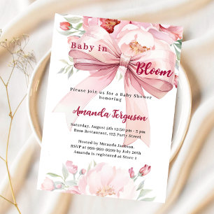 Blume Baby in blütenrosa Bugmädchen Kinderdusche Einladung