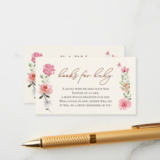 Blume Babydusche Anfrage Baby in Bloom Begleitkarte (Vorderseite/Rückseite Beispiel)