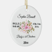 Blume Baby's First Christmas & Custom Birth Stats Keramik Ornament (Rechts)